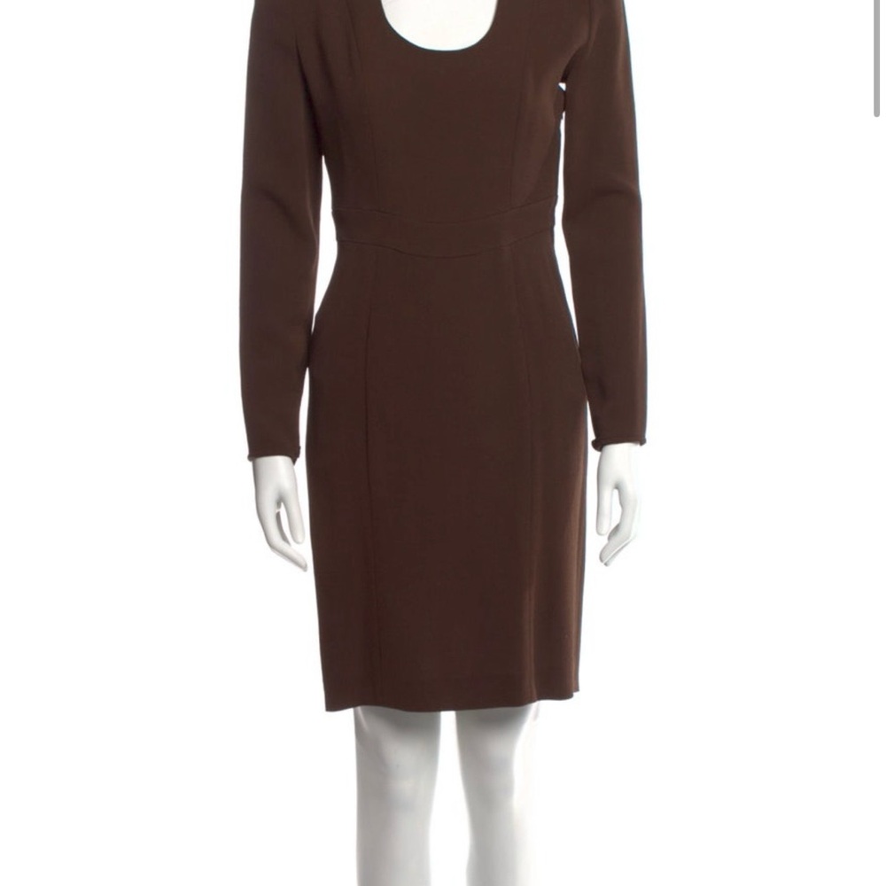 Brown Long-Sleeve Scoop Neck Sheath Dress - Women's